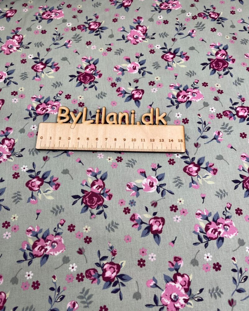 Bomuld Poplin stof trykt blomster, dark mint