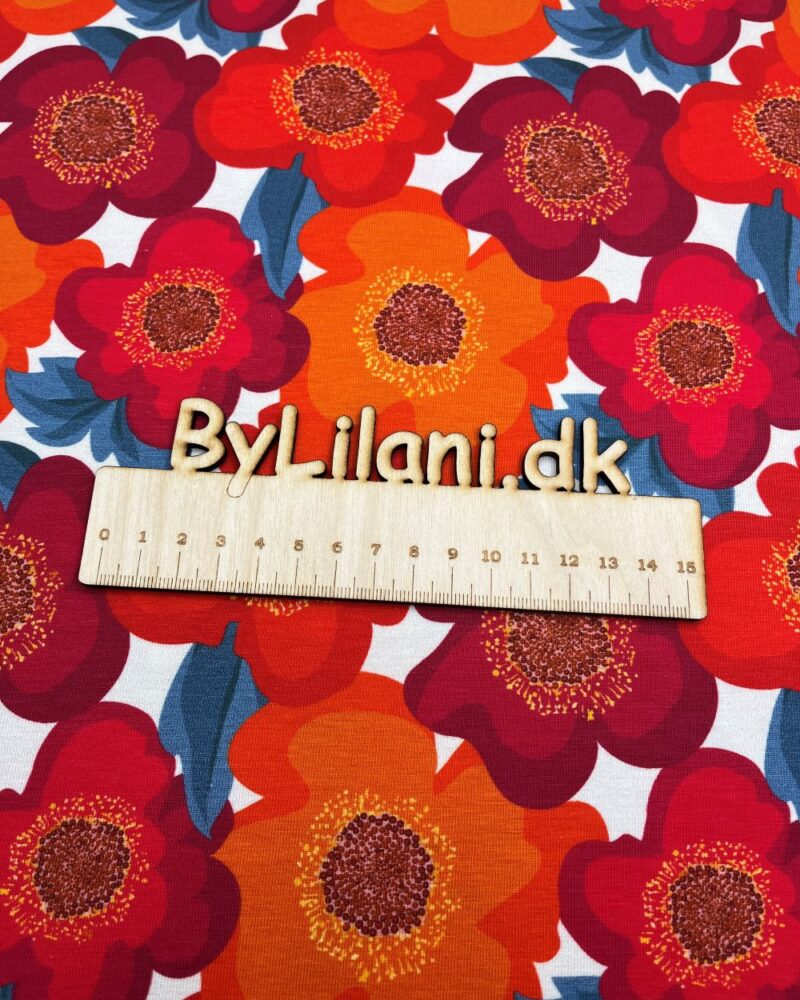 Jersey digital print - Røde og orange blomster.