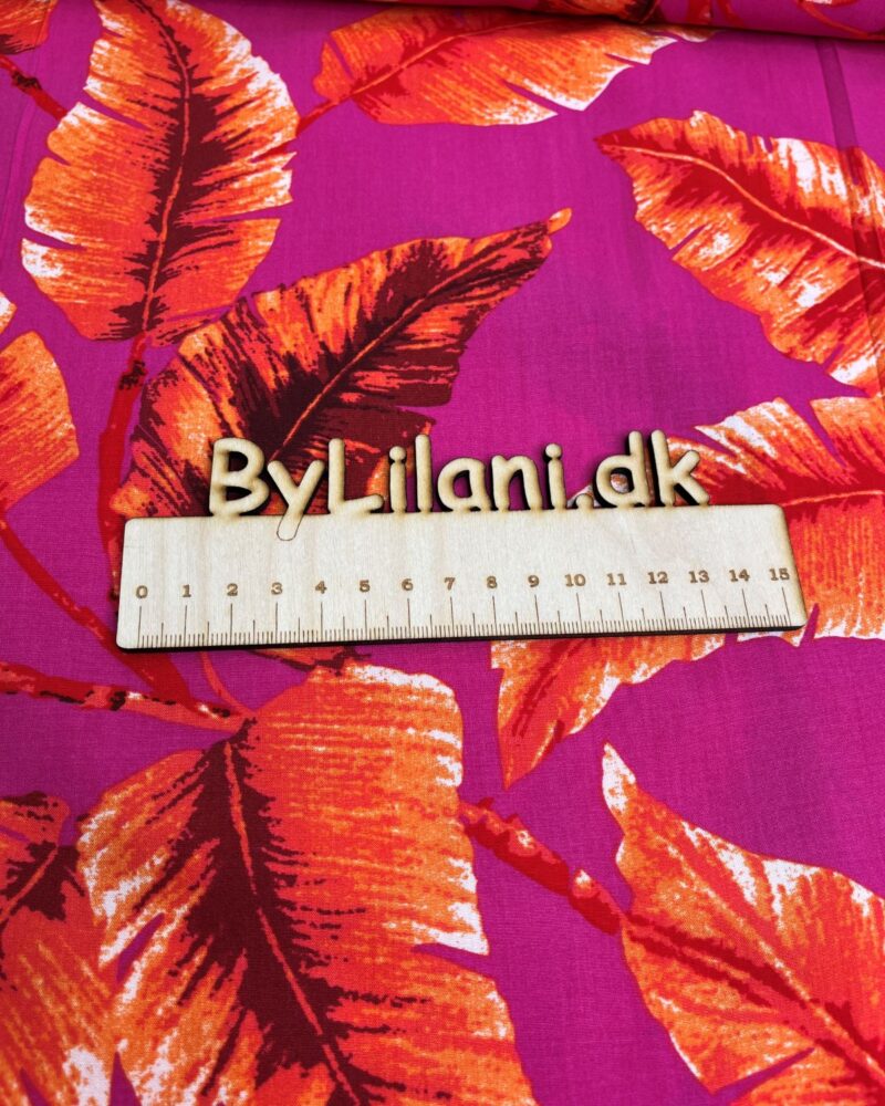 Viskose Poplin stof - trykt blade Fuchsia