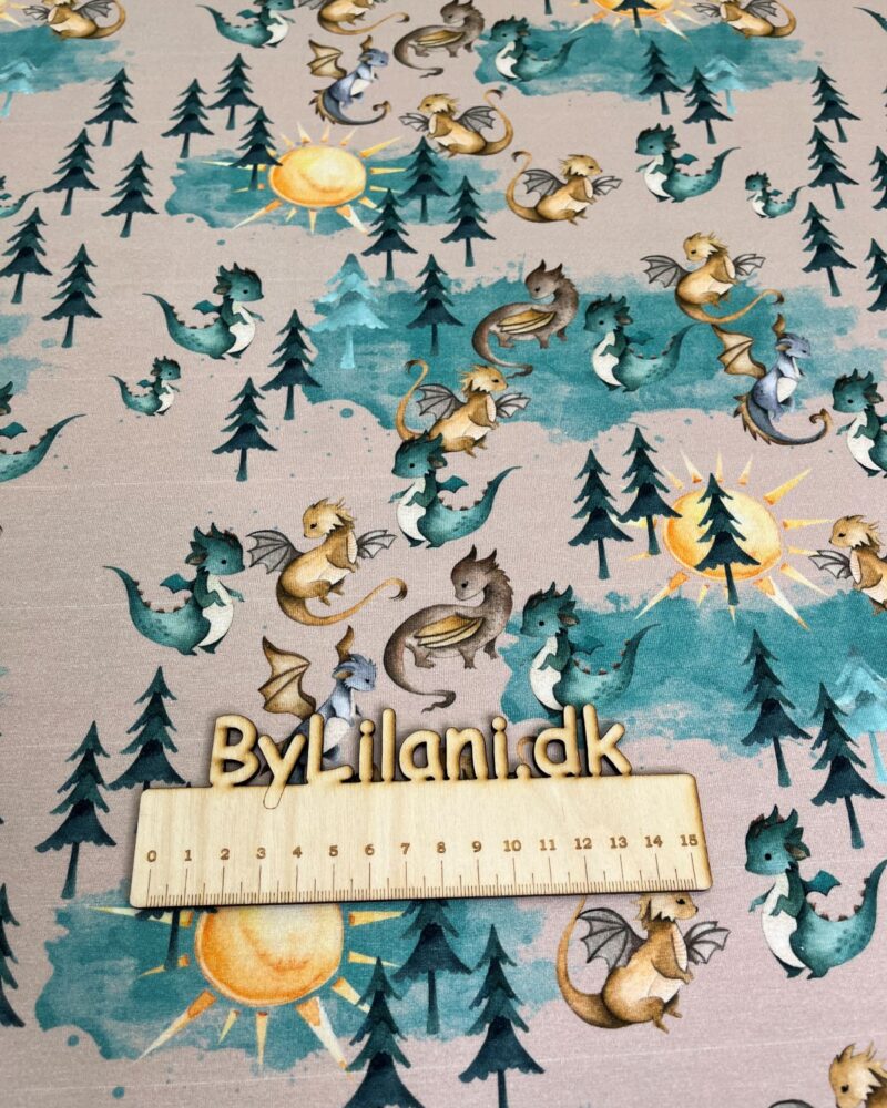 Jersey Print - Dinosaurers på beige bund.