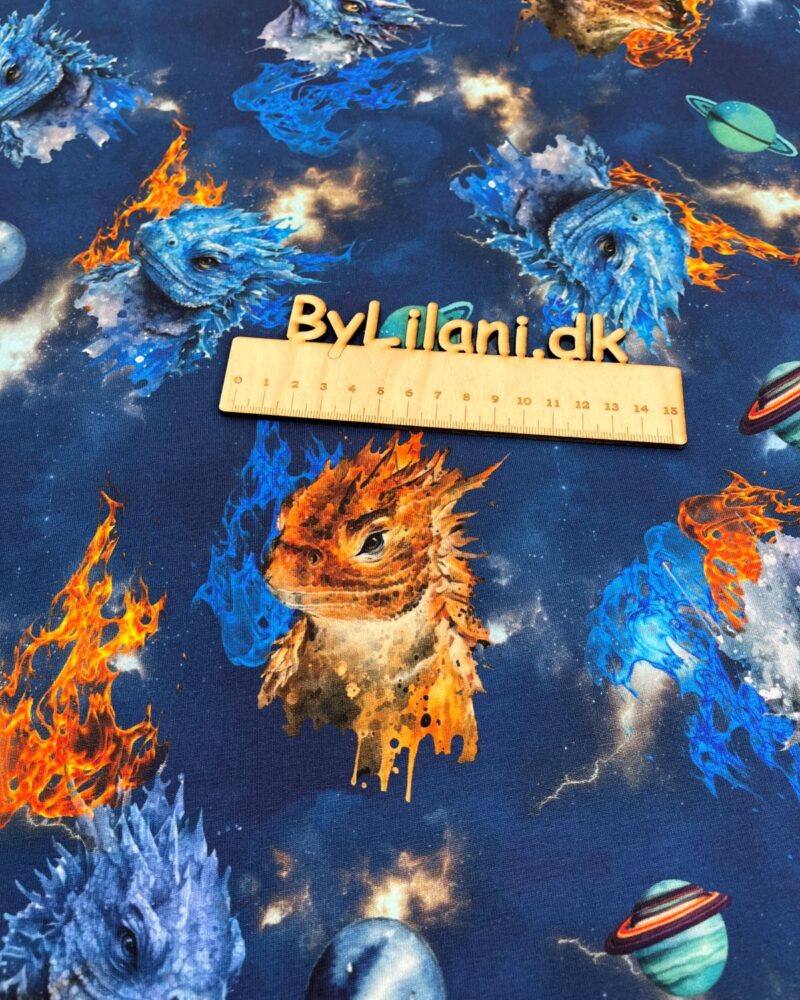 Jersey - Digital print - Dino på blå baggrund
