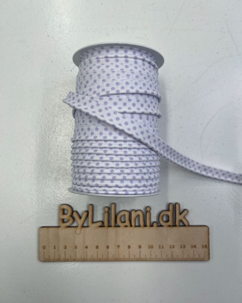 PipingBånd - 10 mm - Hvid med lilla prikker