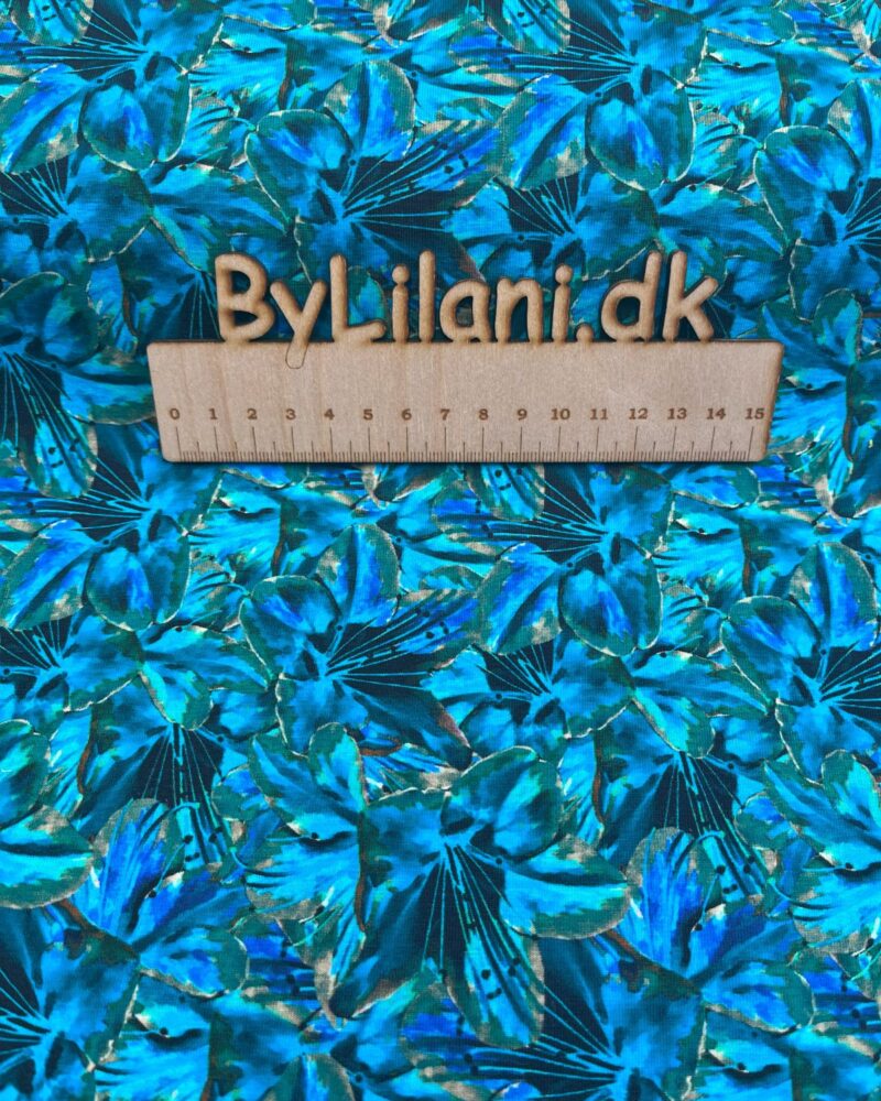 Jersey - Tryk - Blå blomst, på blå baggrund