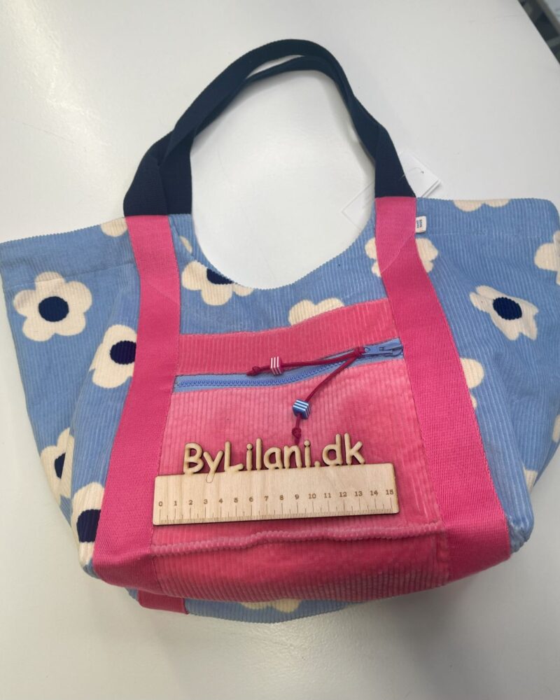 Strandtaske lille - Blå/Lyserød Blomst
