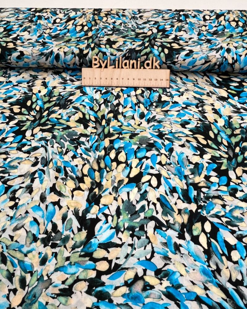 Viskose – Stof rest - Blå/Beige blade
