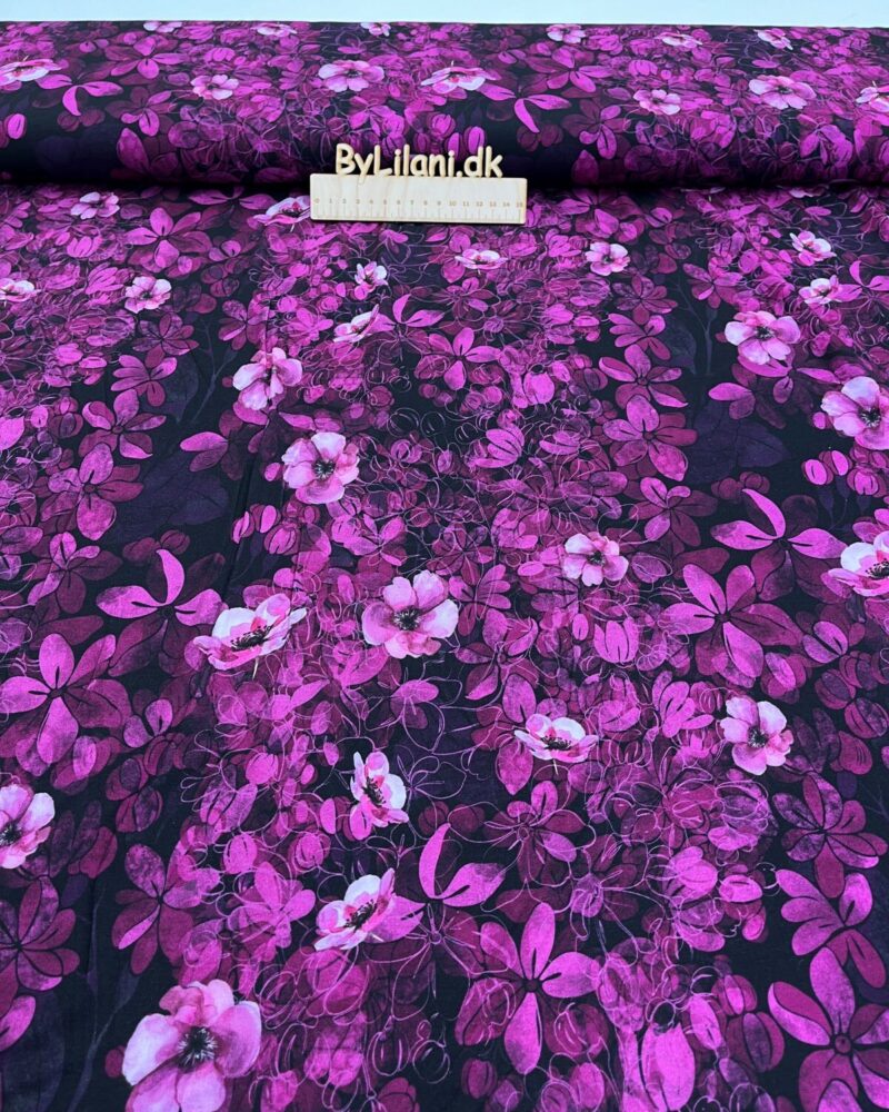 Viskose Jersey  – Stof rest - Lilla/Rød blomster