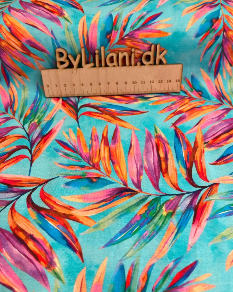 Jersey - Print - Turkis med blade